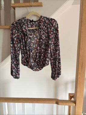 Womens Black Floral Wrap Blouse - Dynamite